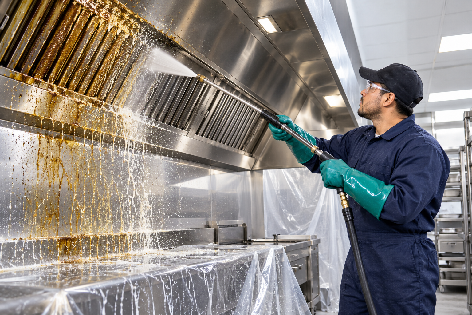Hotte de cuisine professionnelle après nettoyage